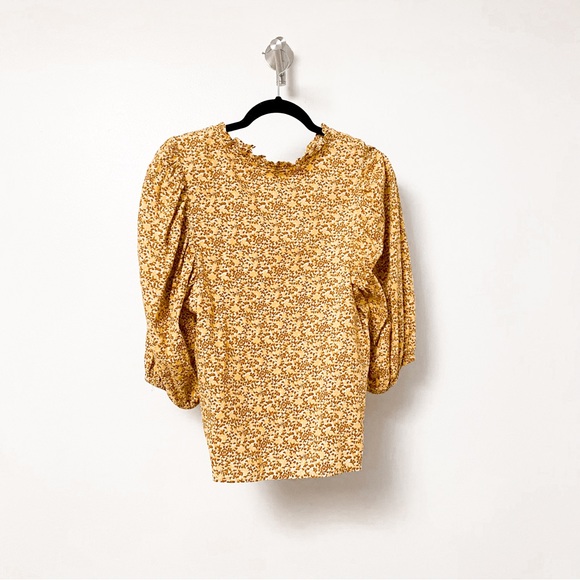 Universal Thread Fall Peasant Bubble‎ Sleeve Floral Top Yellow Orange Small - Picture 2 of 8